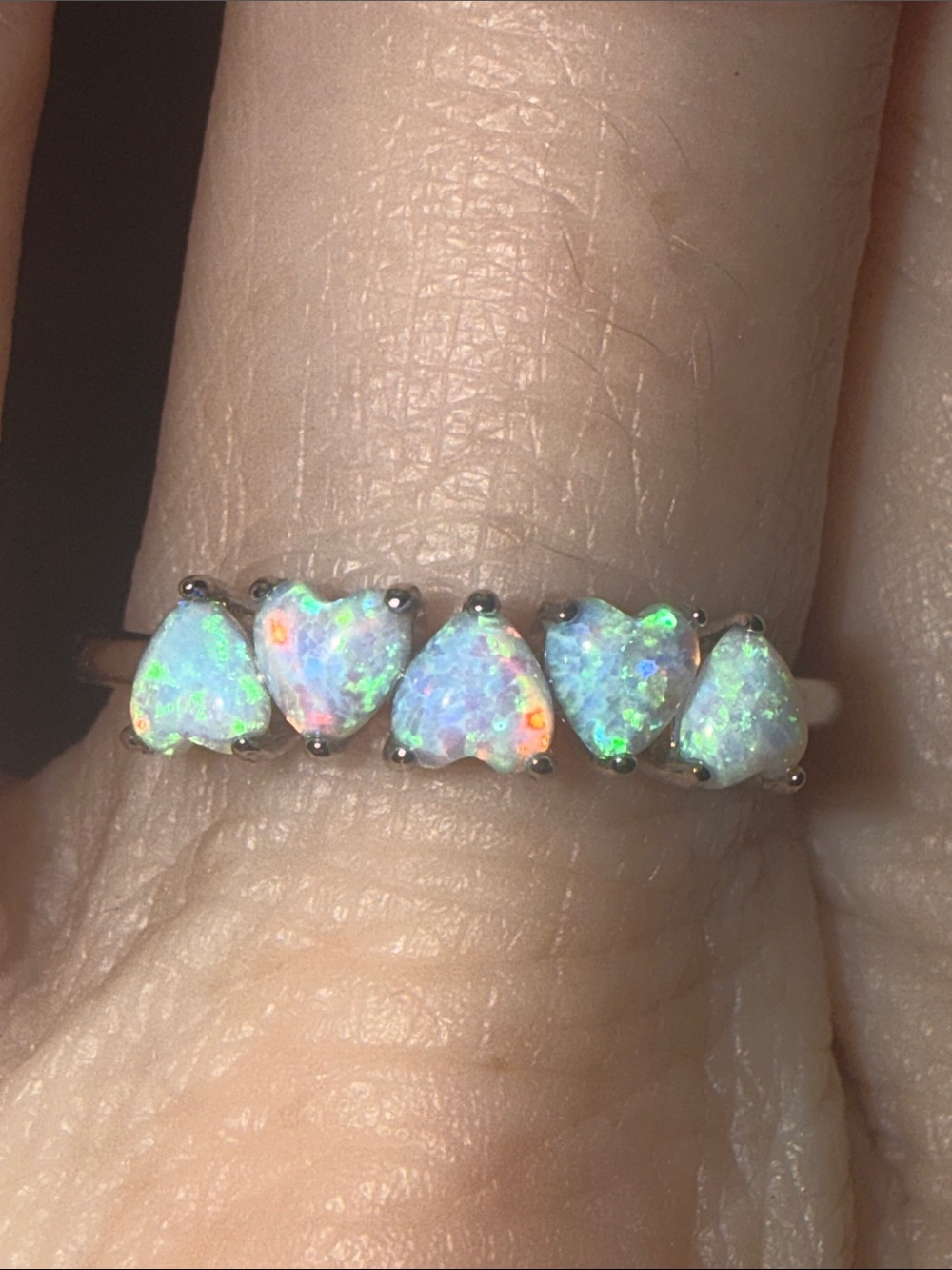 5 Heart Opal adorable & petite ring 925 STERLING SILVER NEW